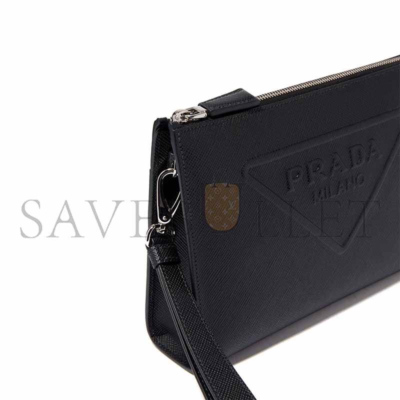 PRADA EMBOSSED LOGO POUCH IN SAFFIANO-LEATHER 2VF039 (25*17*5cm) 